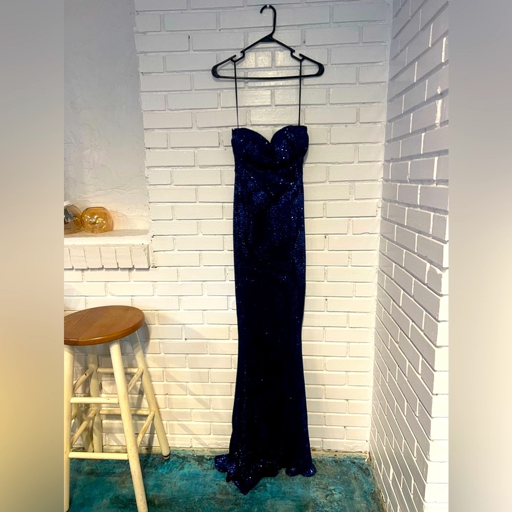 Blue Sequin Strapless Dress